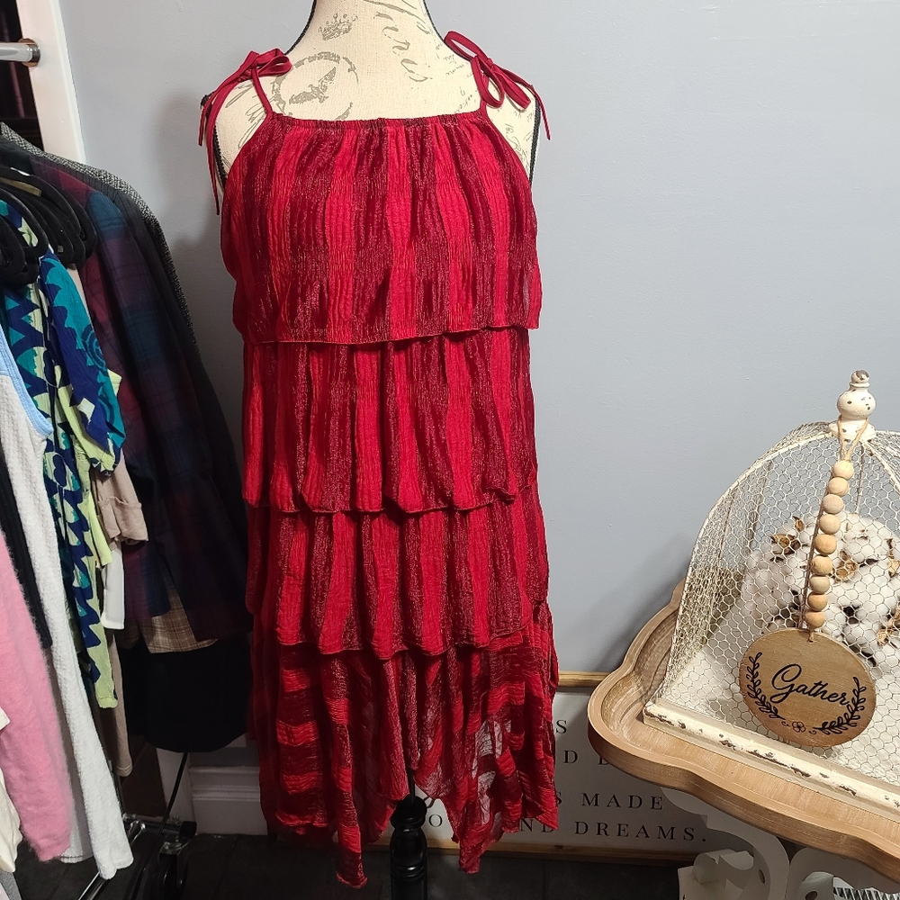 Red Shimmer Lace & Spagetti Strap Dress Size L